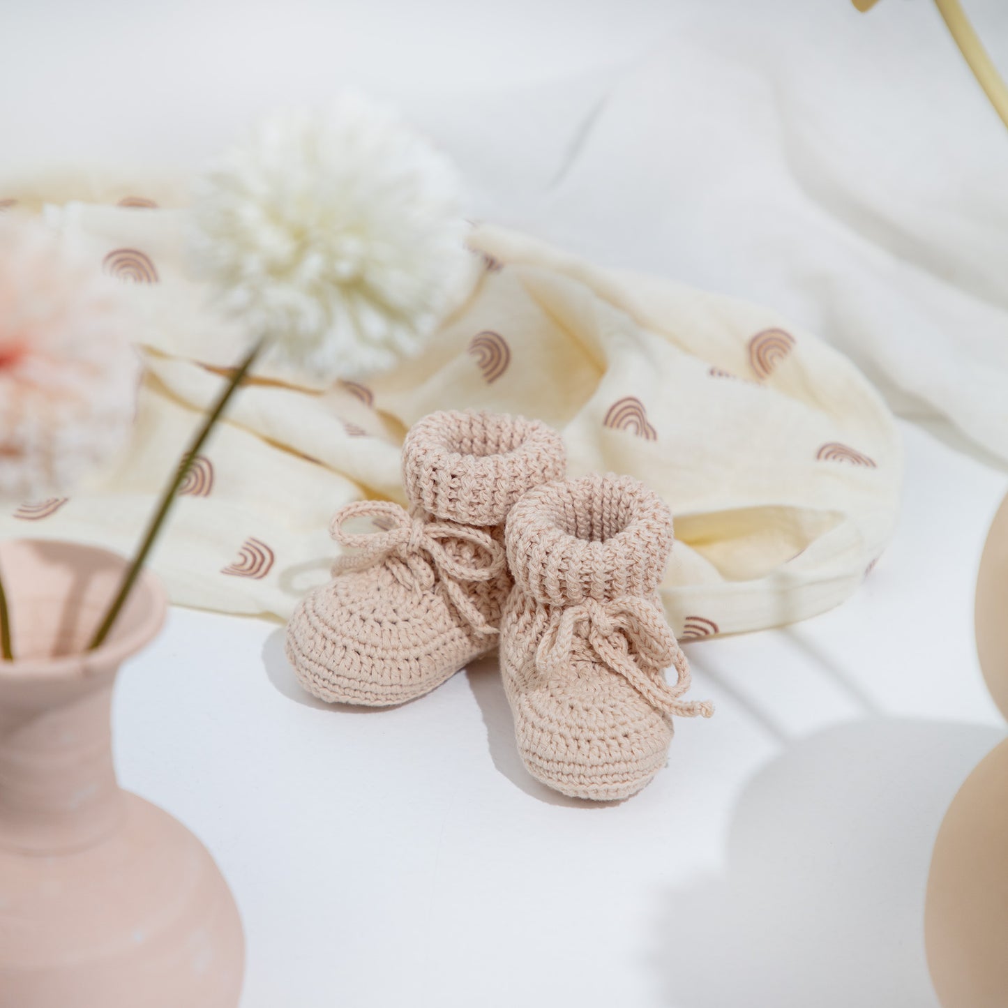 Pure Cotton Booties - Beige - (0-3 months)