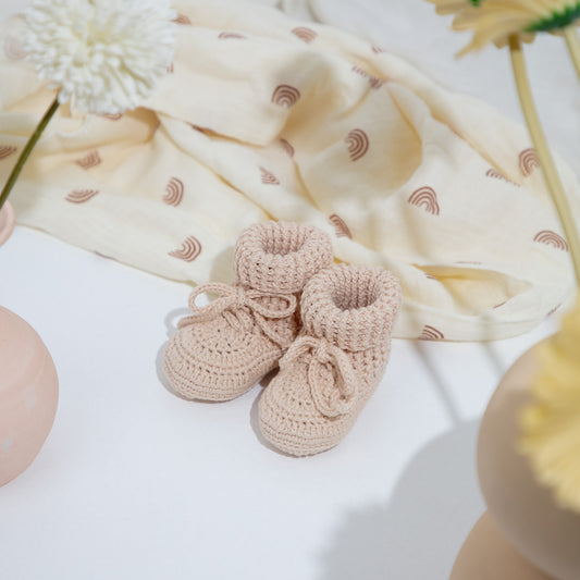 Pure Cotton Booties - Beige - (0-3 months)