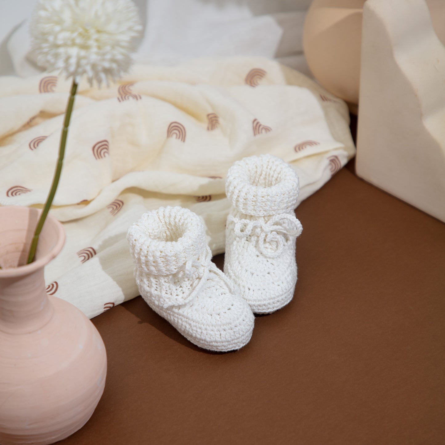 Pure Cotton Booties - White - (0-3 months)